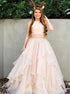 Two Piece A Line High Neck Beadings Organza Prom Dresses LBQ0782